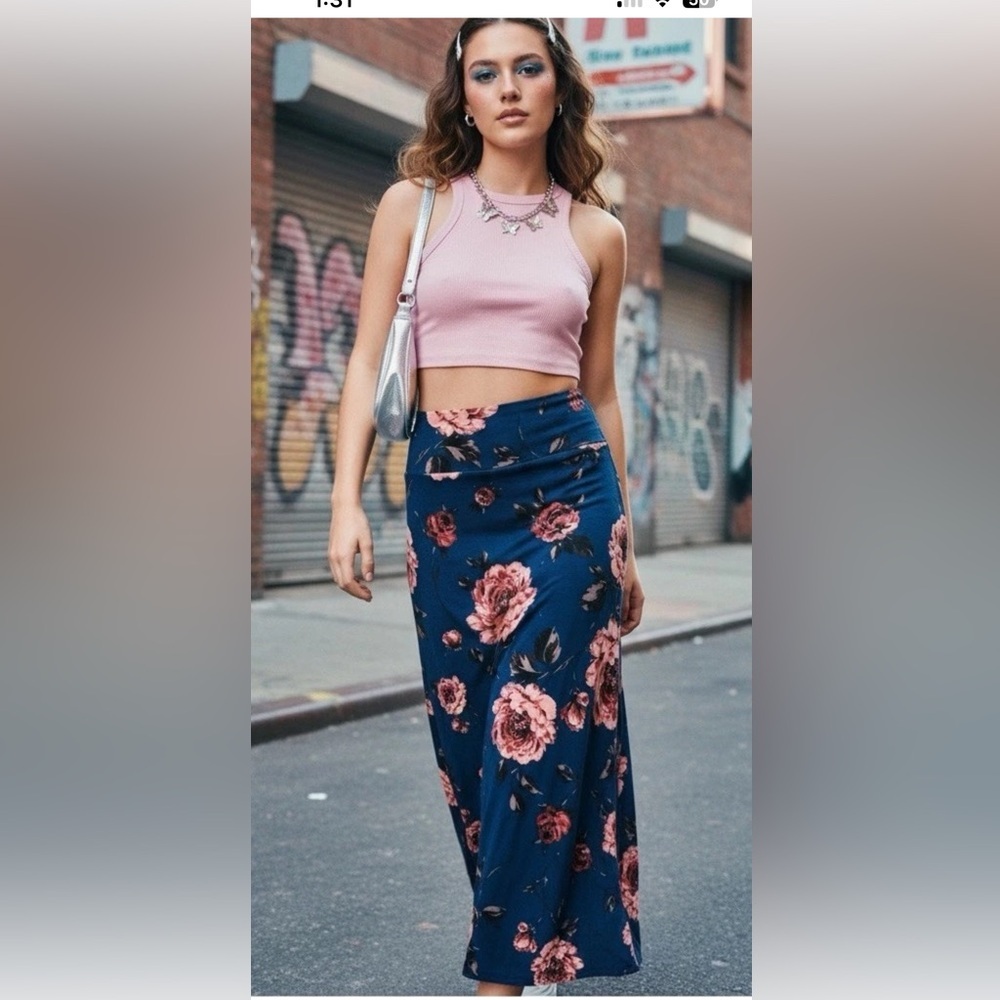 Charlotte Russe Y2K size M Cottagecore floral stretch maxi skirt 90s